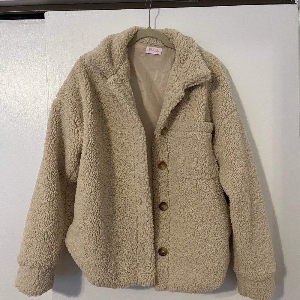 Pink Lily Cream Teddy Bear Jacket
